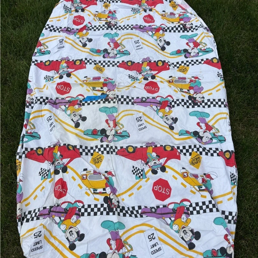 Disney VTG Mickey Mouse Race Car TWIN FLAT & FITTED Flannel Sheet